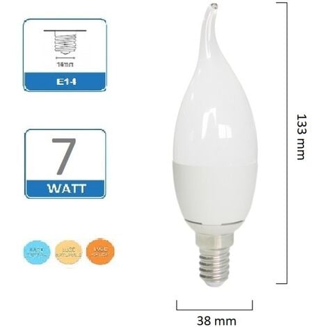 Lampadina candela 7W LED E14 fiamma Satinata colpo luce per lampadari e applique  fredda bianca 6500k