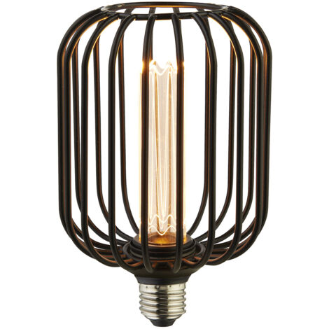 Lampadina Contemporanea Tamburo Acciaio Nero Vetro 1 Luce E27 3,5W 1800K