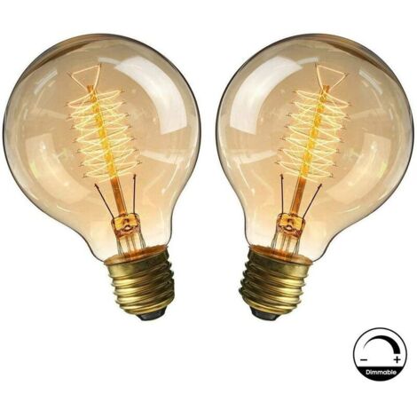 Lampadina E27, filo lampada antica retrò 220V Lampadina grande 40W Edison Globe G80 Lampadina a filamento bianco caldo Confezione da 2