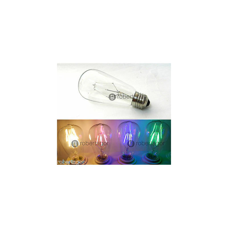 Image of Robertagor - Lampadina filamento edison led vetro bulbo luce retro' vintage colori e27 e14 colore: verde attacco: e27 tipo di lampada: pera 4