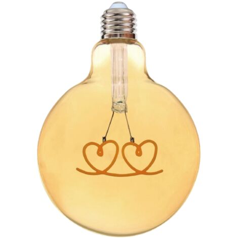 Lampadina globo a LED attacco E27 stile vintage con scritte filamento luce calda disegno CUORI Luce calda 2500K