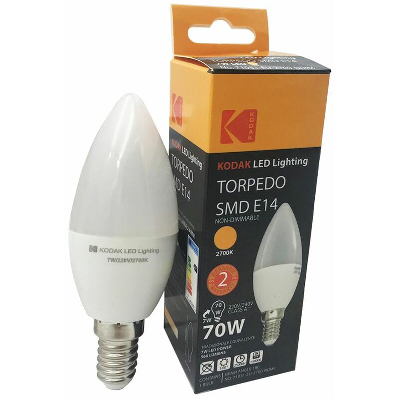 Kodak - Lampadina led E14 luce calda smd 7W forma oliva torpedo 71051 eu 2700