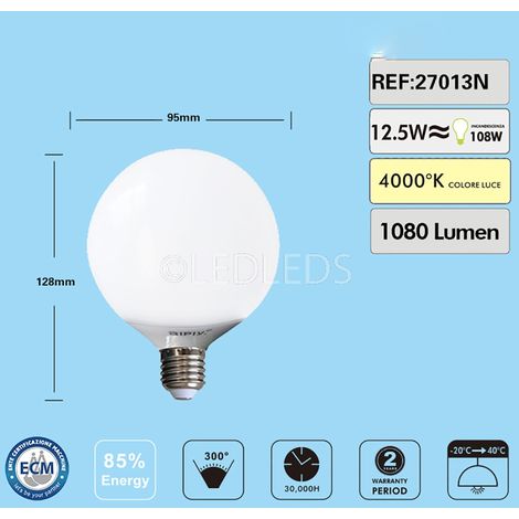 Lampadina led globo E27 30w pallina sfera opaco luce naturale