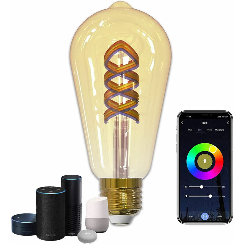 Image of Lampadina Lampada luce Led rgb wifi Smart E27 App google e Alexa Vintage ST64