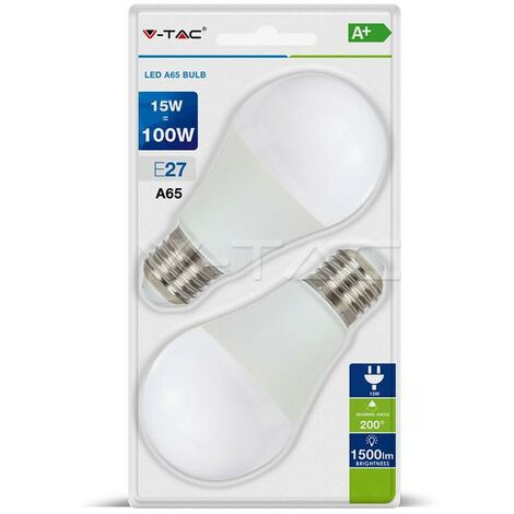 LAMPADINA LED - 15W E27 A60 THERMOPLASTICA BIANCO CALDO 2PZ./BLISTER 2700K                               - Luce CALDA