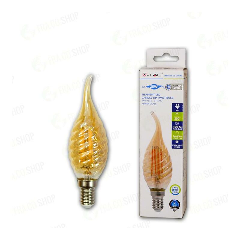 Image of Esolution - lampadina led - 4W filamento E14 candela fiamma amber bianco caldo 2700K
