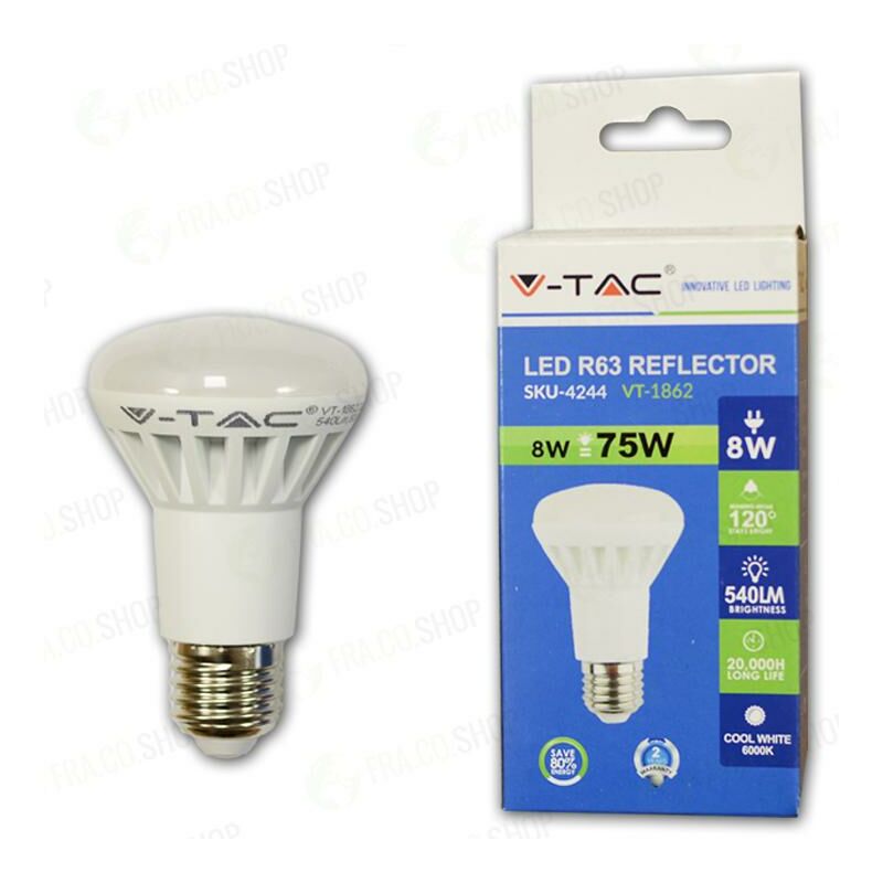 Lampadina led 8W E27 R63 bianco caldo 3000K