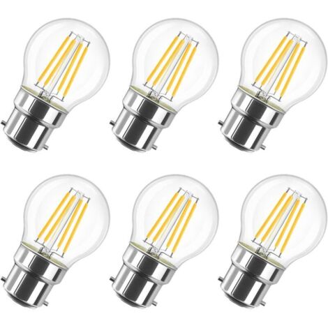 Lampadina LED a filamento a baionetta G45 B22 da 4 W - Bianco caldo 2700 K - 470 lm - Lampadina vintage - Non dimmerabile - Confezione da 6