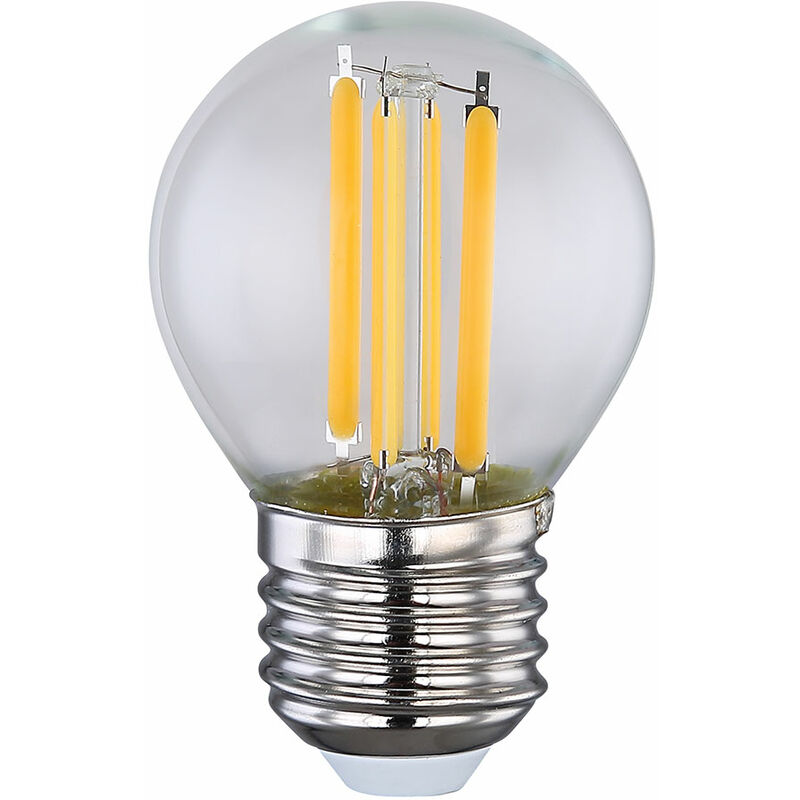 Image of Lampadina led a filamento lampadina vintage E27 lampadina a sfera, vetro trasparente, 6,5 watt 806 lumen 2700 Kelvin bianco caldo, DxH 4,5x7,5 cm