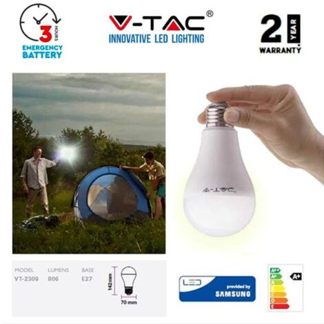 LAMPADINA LED A GOCCIA E27 9W 4000K CON BATTERIA 3H DI AUTONOMIA -2372