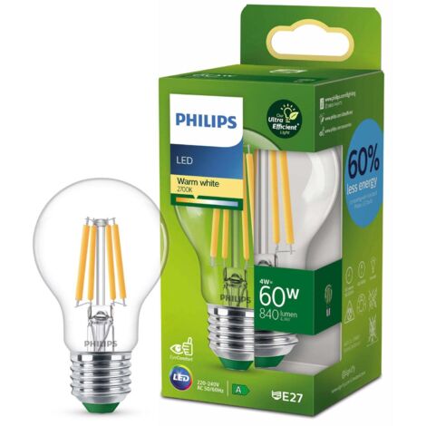 lampadina led a goccia philips trasparente 4w 3000k, e27