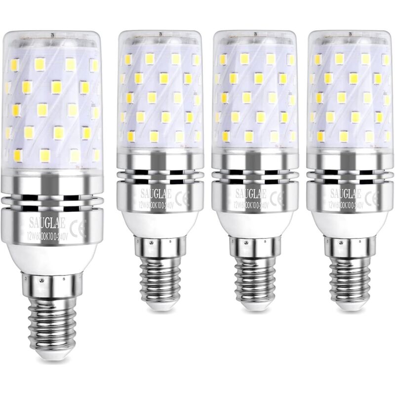 Bombilla LED tipo maíz de 12 W, equivalente a 100 W, E14, luz blanca fría de 6000 K, 1200 lm, paquete de 4