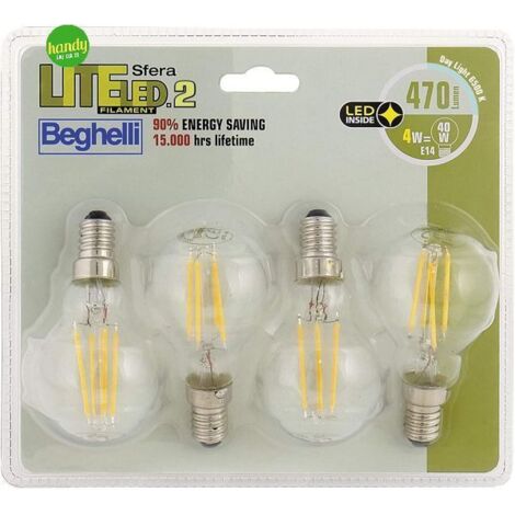 Lampadina led a sfera Beghelli trasparente 4,0 w (40 w) e14 6.500 k pz 4