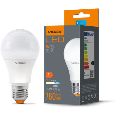 Lampadina LED A60 E27 8W 760lm 6000K fredda opalina Videx