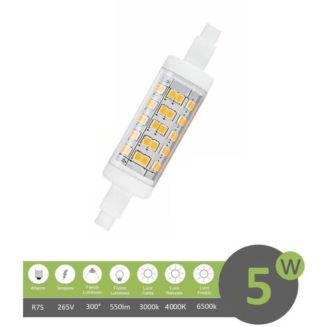 Lampadina led attacco R7S 78mm 5W luce calda fredda naturale  Naturale