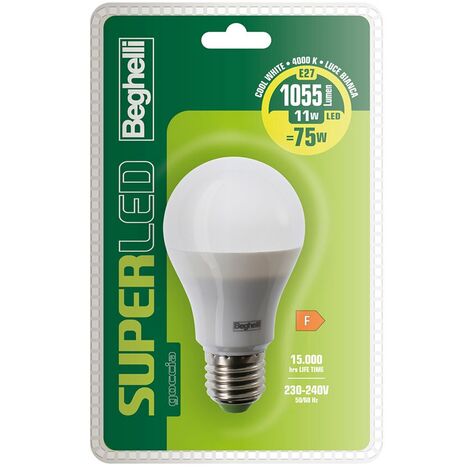 Lampadina LED Beghelli 11W SuperLED Goccia E27 Luce Naturale 4000K 56911BL