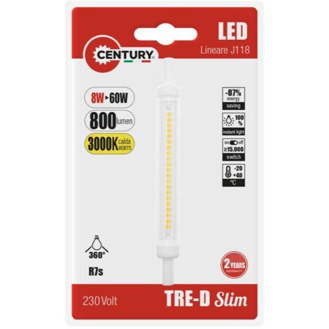 Lampadina led Century tre-d slim lineare 8w r7s 3000k