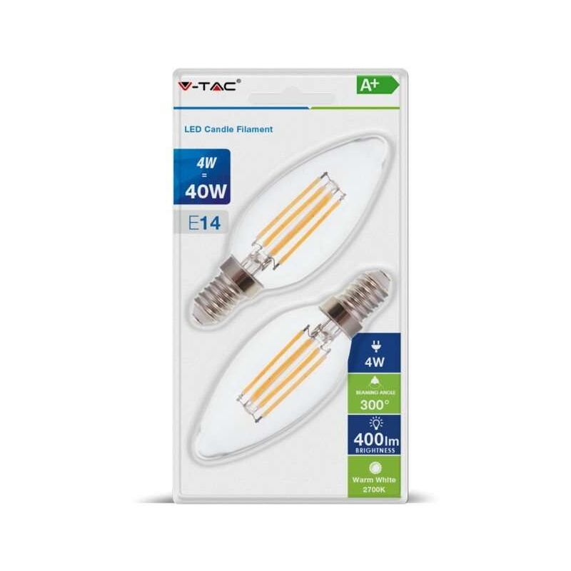 Image of Set di 2 lampadine LED E14 fiamma a filamento 4W - equivalente 40W Bianco caldo 2700K