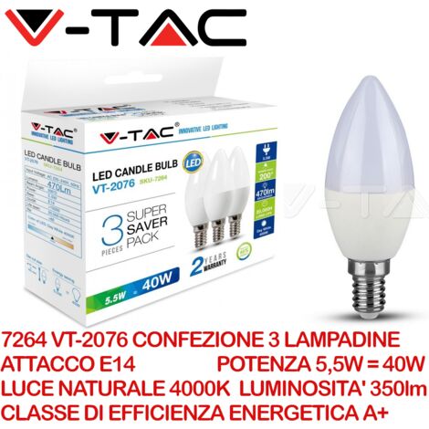 Lampadina LED E14 5,5W Candela 4000K (Box 3 Pezzi)