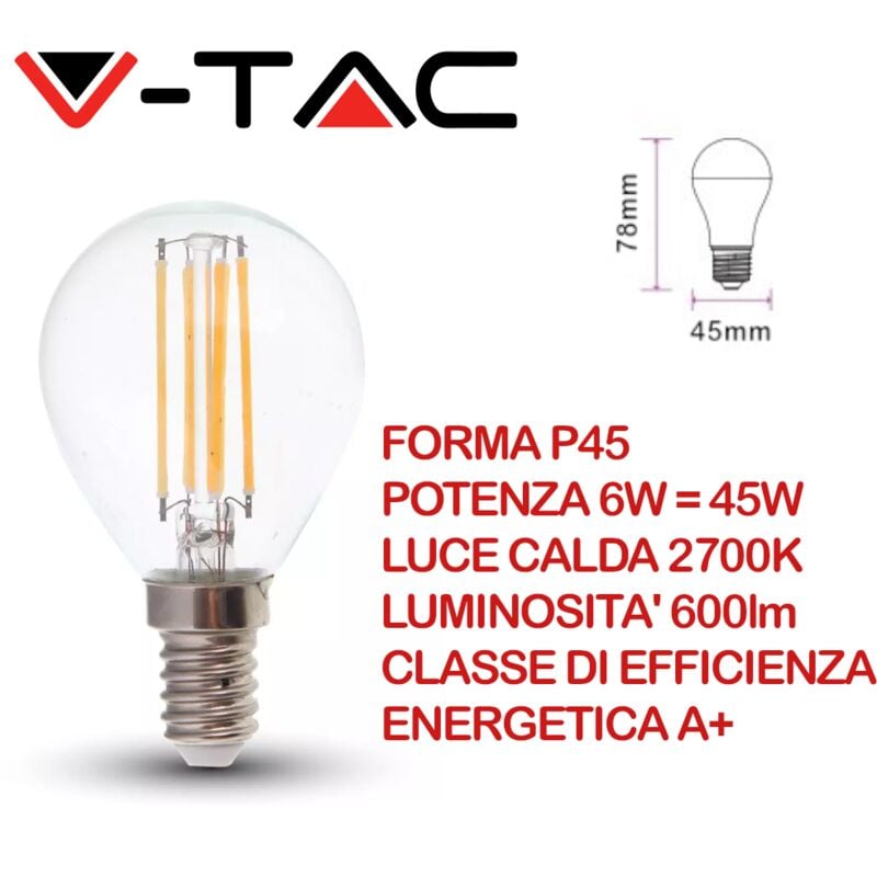 V-tac - VT-2466 Lampadina led E14 6W P45 Filamento...