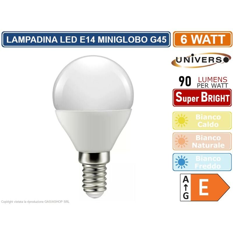 Image of Universo - lampadina led miniglobo G45 attacco E14 potenza 6W - 540 lumen - 3000K 4000K 6500K - Colore Luce: Bianco Naturale
