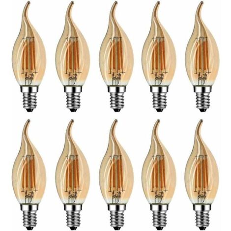 Lampadina LED E14 a fiamma, 4 W equivalente a lampadina alogena/incandescente da 40 W, bianco caldo 2700 K, fiamma a candela LED da incasso, fascio di luce a 360°, CRI80, vetro marrone, confezione da