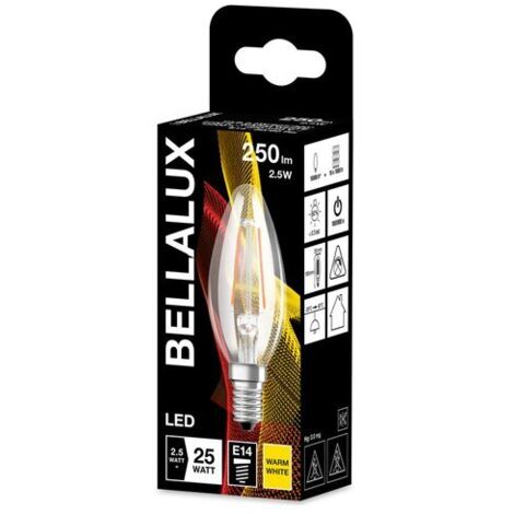Lampadina LED E14 in vetro trasparente, 2,5W, bianco caldo.