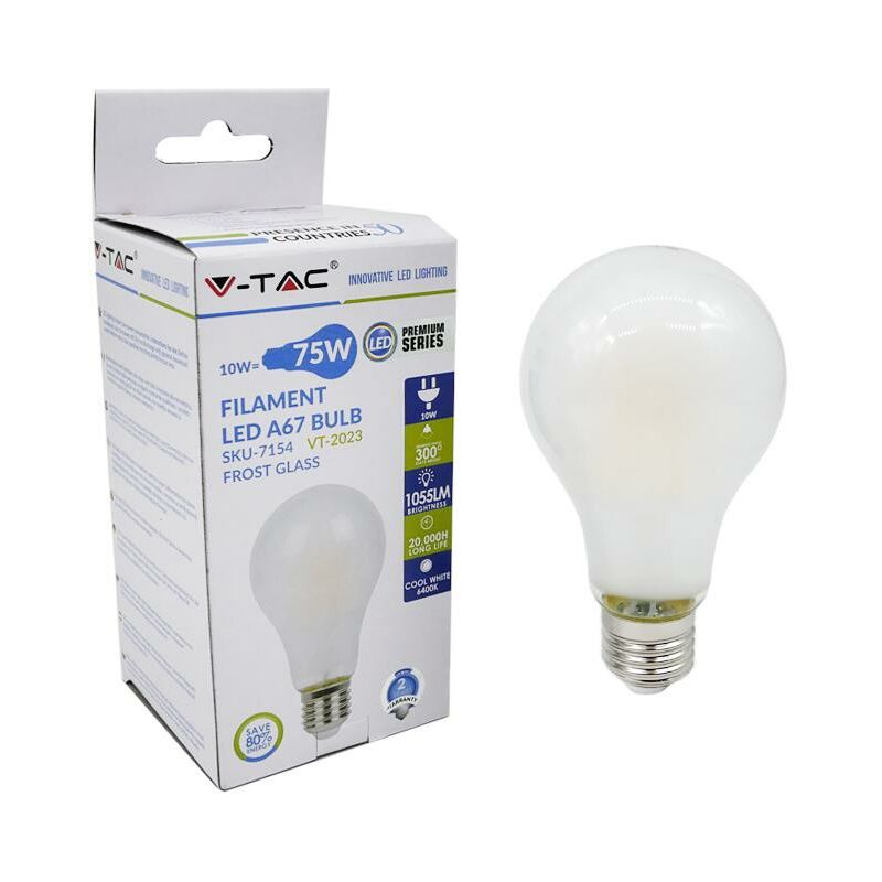 Image of Vtac - lampadina led 10W E27 A67 filament opaco bianco naturale 4000K - Luce naturale