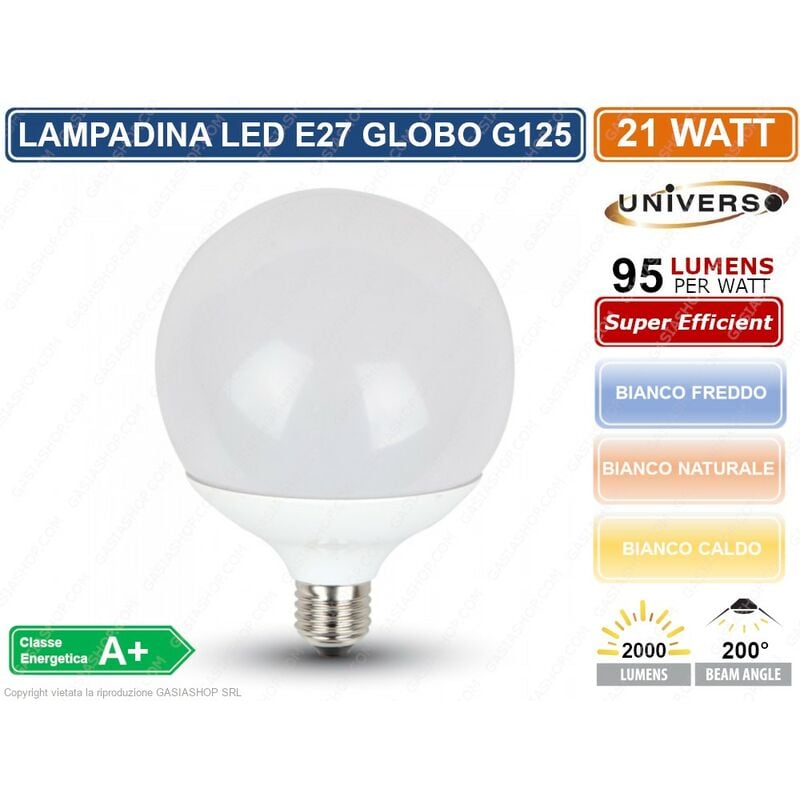 Image of Universo - G125-09 lampadina led E27 21W globo G120 2000 lumen 3000K 4000K 6500K - Colore Luce: Bianco Caldo