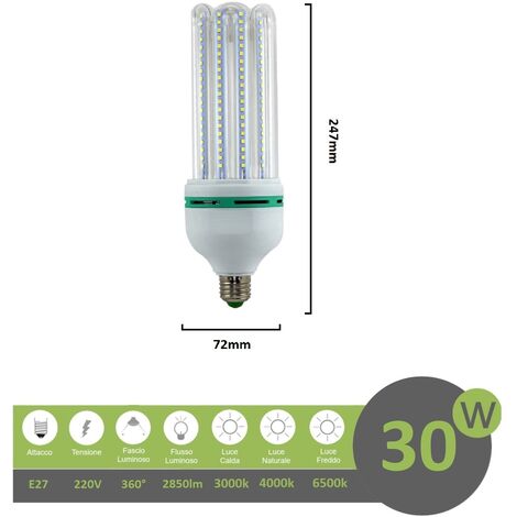 Lampadina led E27 30w 4U luce tubolare tubo attacco grande lineare bianca fredda naturale calda  Calda