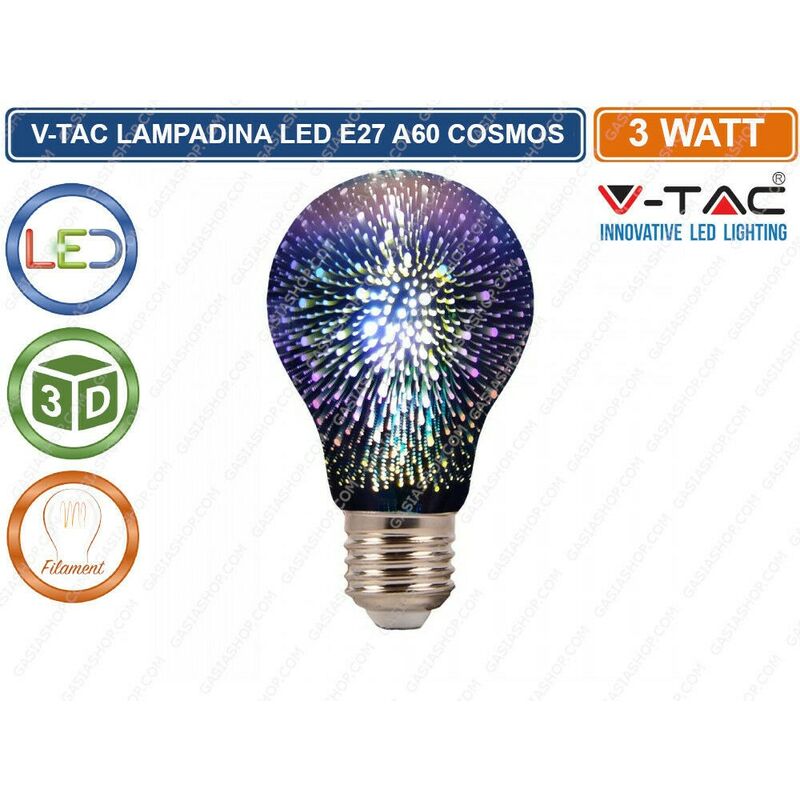 Image of VT-2203 lampadina E27 filamento led 3W bulb A60 vetro specchiato argento effetto 3D - sku 2704 - V-tac