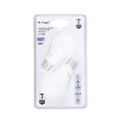 LAMPADINA LED E27 9W BULB A60 3 STEP DIMMERABILE BIANCO 2PZ/BLISTER 6400K - Luce FREDDA