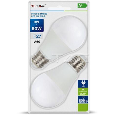 LAMPADINA LED E27 9W BULB A60 3 STEP DIMMERABILE BIANCO CALDO 2PZ/BLISTER 2700K - Luce CALDA