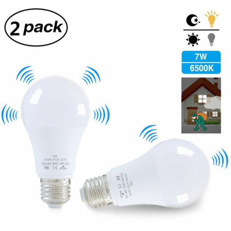 Lampadina LED E27, con rilevatore di movimento, 7W, bianca, 2 pezzi