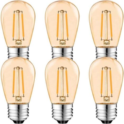 Lampadina LED Edison S14 E27, lampadina a filamento vintage da 2 W, ambra, bianco caldo 2700 K, angolo del fascio di 360°, non dimmerabile, confezione da 6 [classe energetica G]
