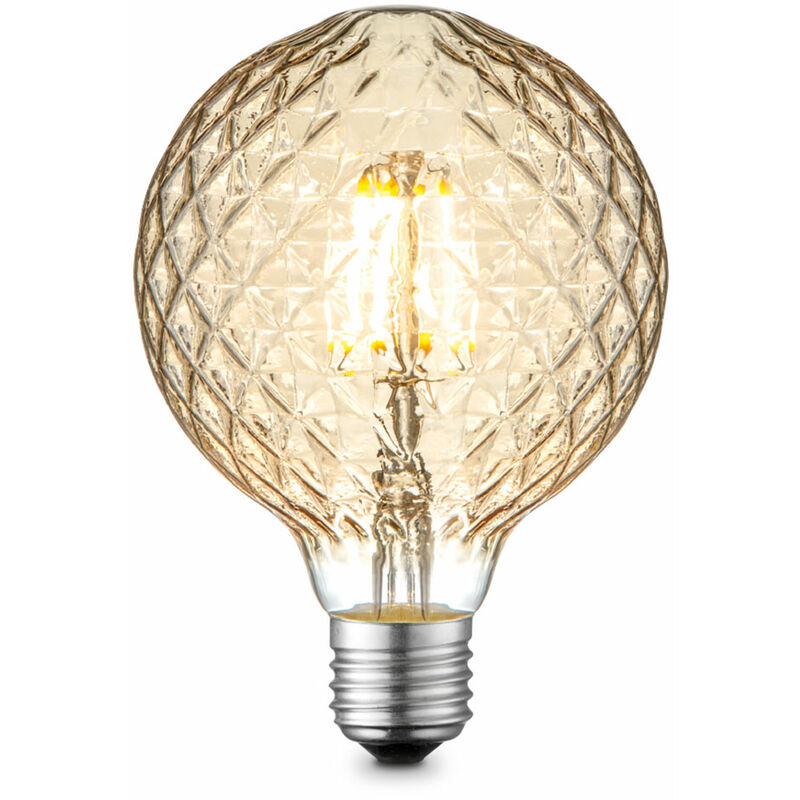 Image of Lampadina LED filamento 4 watt bianco caldo 2700 Kelvin 380 lumen attacco E27 vetro ambra trasparente, DxH 9,5x13,5cm
