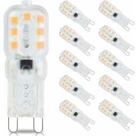 Lampadina LED G9 bianco caldo 3000K, mini lampadine LED G9 da 3W, equivalenti a lampadine alogene da 33W, angolo del fascio luminoso di 360 gradi, AC 220-240V, confezione da 10, senza sfarfallio [Clas