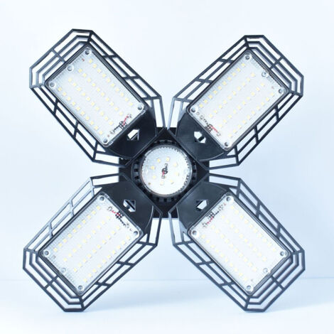 Lampadina LED Garage Luce Bianca con 4 Pannelli Deformabili, Plafoniere Garage per Cantina, E27 per Garage, Magazzino, Negozio, Cantina