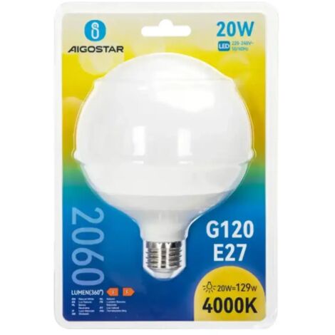 lampadina led globo lampadario A120 E27 20 watt F bianco naturale