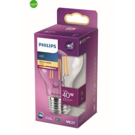 Lampadina led goccia Philips trasparente 4,3 w (40 w) e27 2.700k