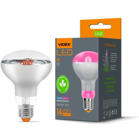 Lampadina LED Grow piante Fito R80 9W E27 1200K Videx