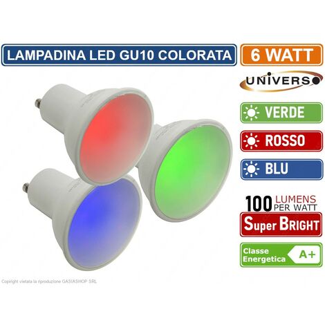 LAMPADINA LED GU10 6W FARETTO SPOTLIGHT 110° COLORE LUCE ROOSO VERDE BLU - Colore Luce: Blu