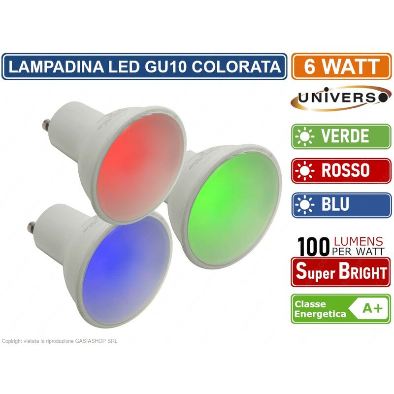 Image of Universo - lampadina led GU10 6W faretto spotlight 110° colore luce rooso verde blu - Colore Luce: Verde