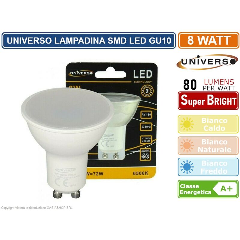 Image of Lampadina led GU10 8W faretto spotlight chip smd 110° 620 lumen - Colore Luce: Bianco Caldo - Universo