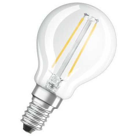 Lampadina LED in vetro trasparente, sfera E14, 2,5W, bianco caldo.