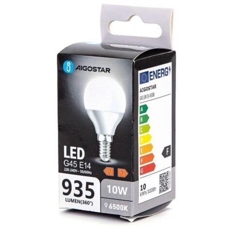 lampadina led miniglobo G45 ultraluminosa E14 F bianco freddo 10 watt