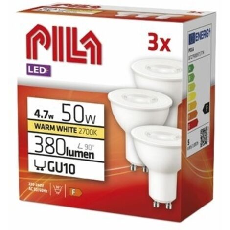 Lampadina LED PILA GU10 4.7W luce calda, 3 pezzi