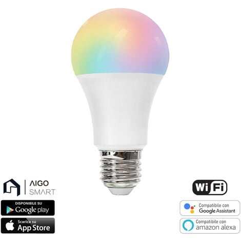 Lampadina Led Smart A60 E27 15W WiFi RGB CCT luce regolabile e dimmerabile Aigostar