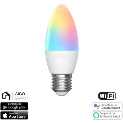 Lampadina Led Smart C37 E27 6,5W WiFi RGB CCT luce regolabile e dimmerabile Aigostar