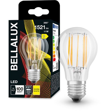 Lampadina LED standard E27 in vetro chiaro, 11W, bianco caldo.
